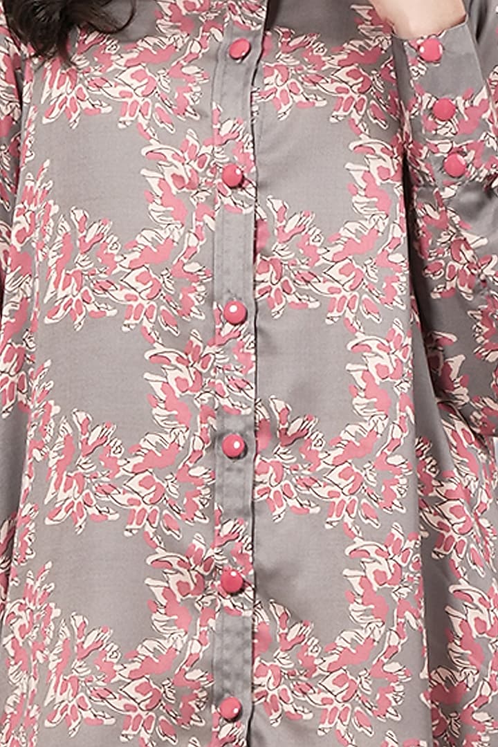Grey & Pink Modal Satin Floral Printed High-Low Summer Dress by First Resort by Ramola Bachchan at Pernia's Pop Up Shop