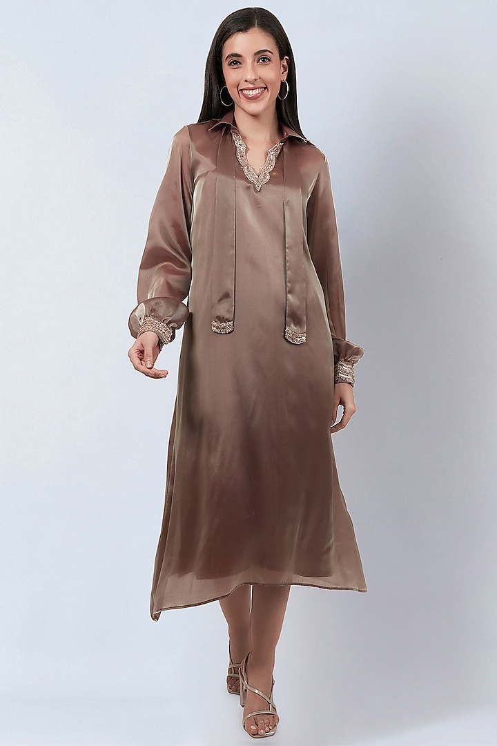 Brown Organza A-Line Dress by First Resort by Ramola Bachchan