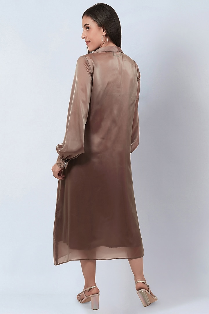 Brown Organza A-Line Summer Dress by First Resort by Ramola Bachchan at Pernia's Pop Up Shop