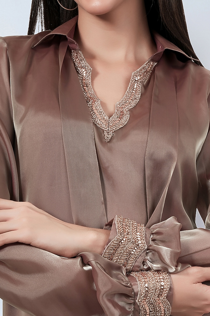 Brown Organza A-Line Summer Dress by First Resort by Ramola Bachchan at Pernia's Pop Up Shop