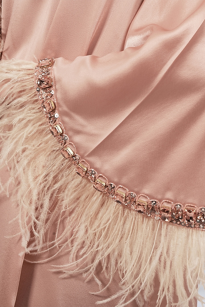 Peach Polyester Satin Crystal Hand Embroidered Maxi Summer Dress by First Resort by Ramola Bachchan at Pernia's Pop Up Shop