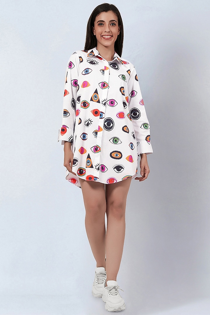 Multi-Colored Cotton Poplin Printed High-Low Shirt Dress by First Resort by Ramola Bachchan