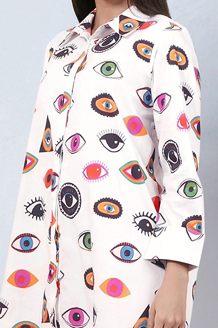 Multi-Colored Cotton Poplin Printed High-Low Summer Shirt Dress by First Resort by Ramola Bachchan at Pernia's Pop Up Shop