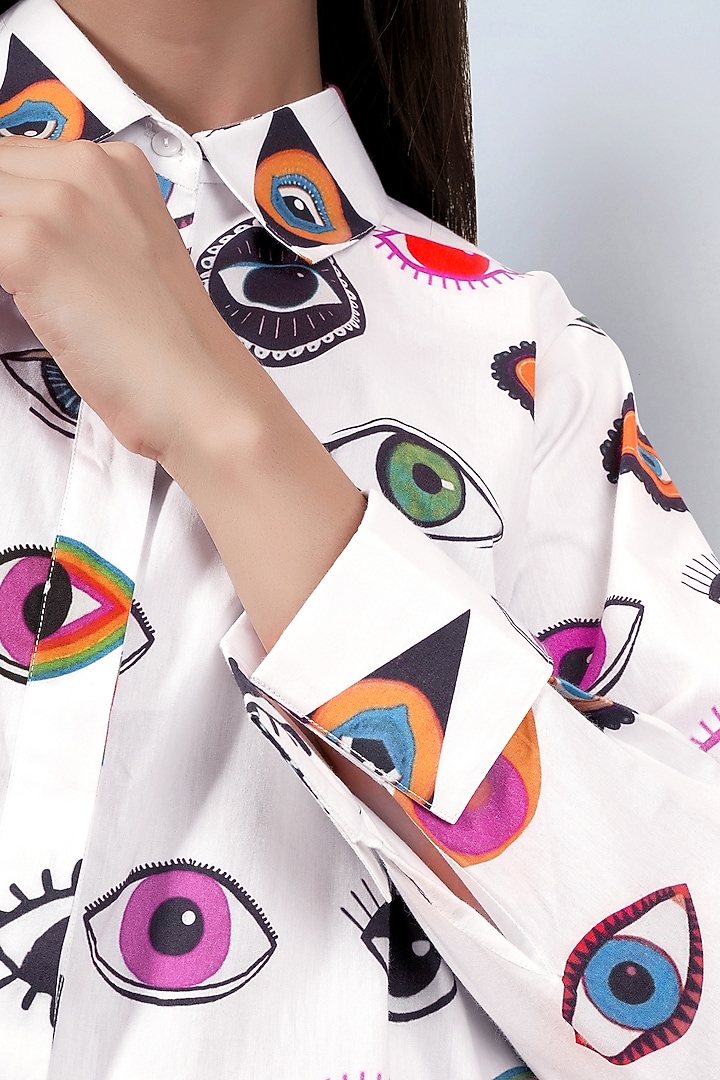 Multi-Colored Cotton Poplin Printed High-Low Summer Shirt Dress by First Resort by Ramola Bachchan at Pernia's Pop Up Shop