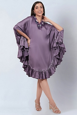 Purple Polyester Satin Ruffled Dress by First Resort by Ramola Bachchan