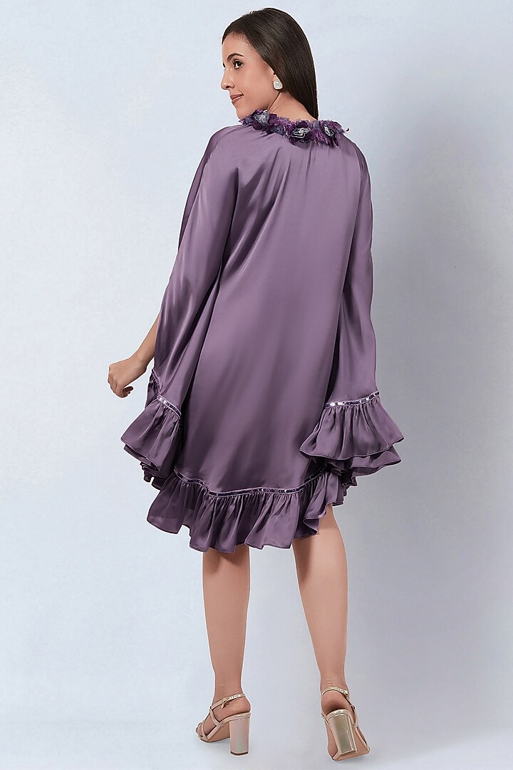 Purple Polyester Satin Ruffled Summer Dress by First Resort by Ramola Bachchan at Pernia's Pop Up Shop