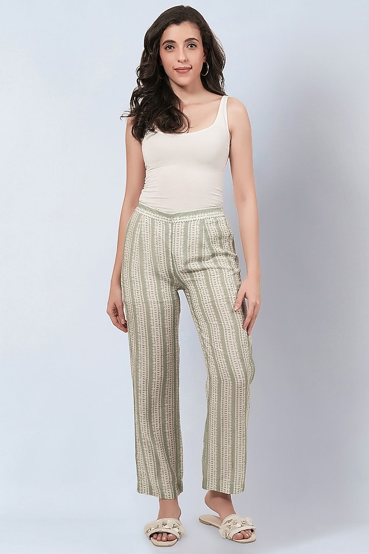 Sage Green Soft Mulmul Printed Co-Ord Set by First Resort by Ramola Bachchan at Pernia's Pop Up Shop