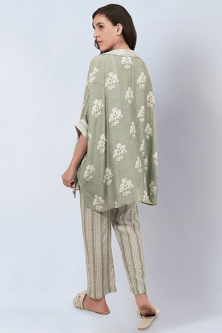 Sage Green Soft Mulmul Printed Co-Ord Set by First Resort by Ramola Bachchan at Pernia's Pop Up Shop