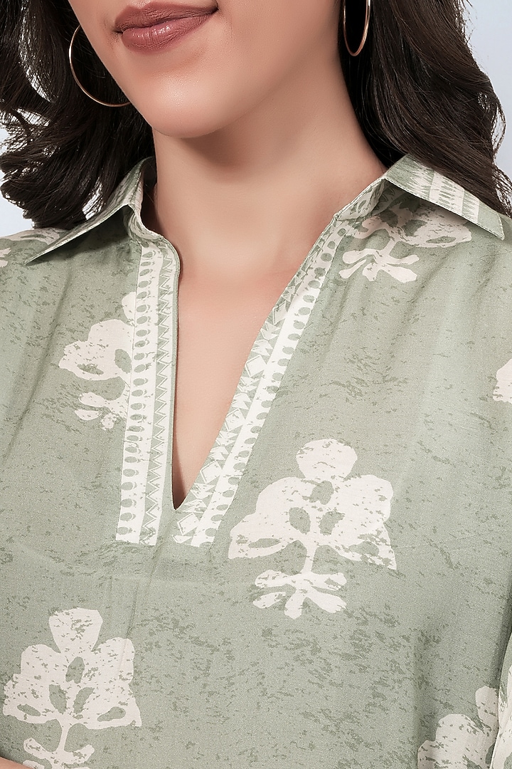 Sage Green Soft Mulmul Printed Co-Ord Set by First Resort by Ramola Bachchan at Pernia's Pop Up Shop