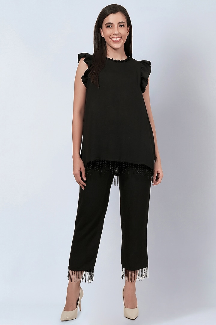 Black Viscose Linen Co-Ord Set by First Resort by Ramola Bachchan at Pernia's Pop Up Shop