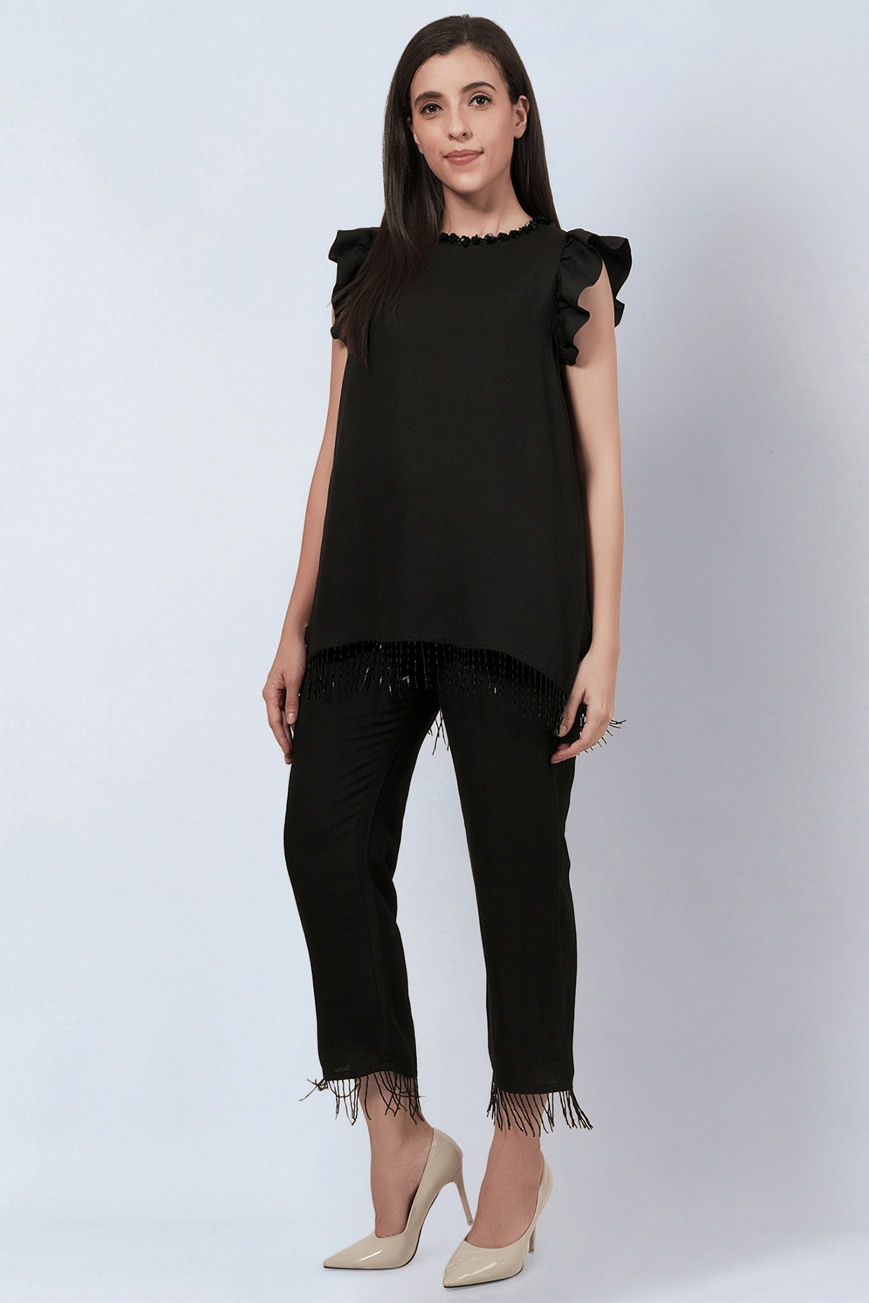 Black Viscose Linen Co-Ord Set by First Resort by Ramola Bachchan at Pernia's Pop Up Shop