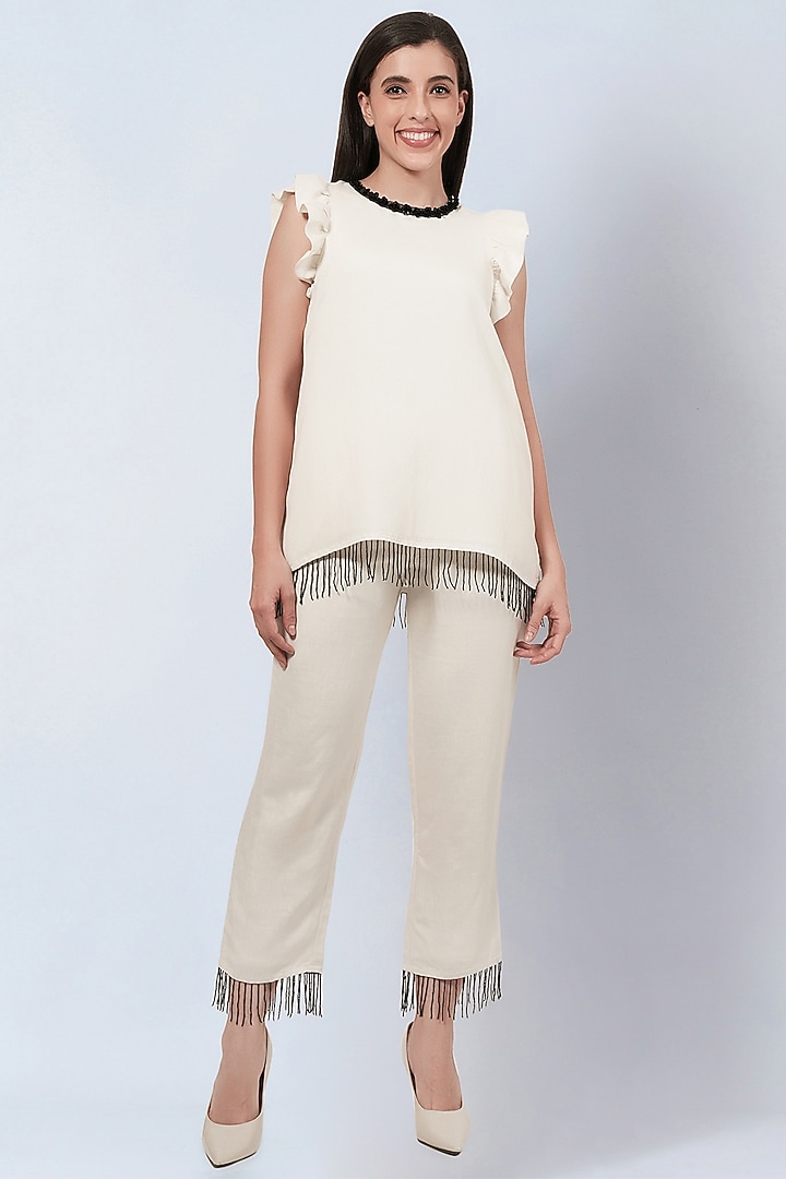 Off-White Viscose Linen Co-Ord Set by First Resort by Ramola Bachchan at Pernia's Pop Up Shop