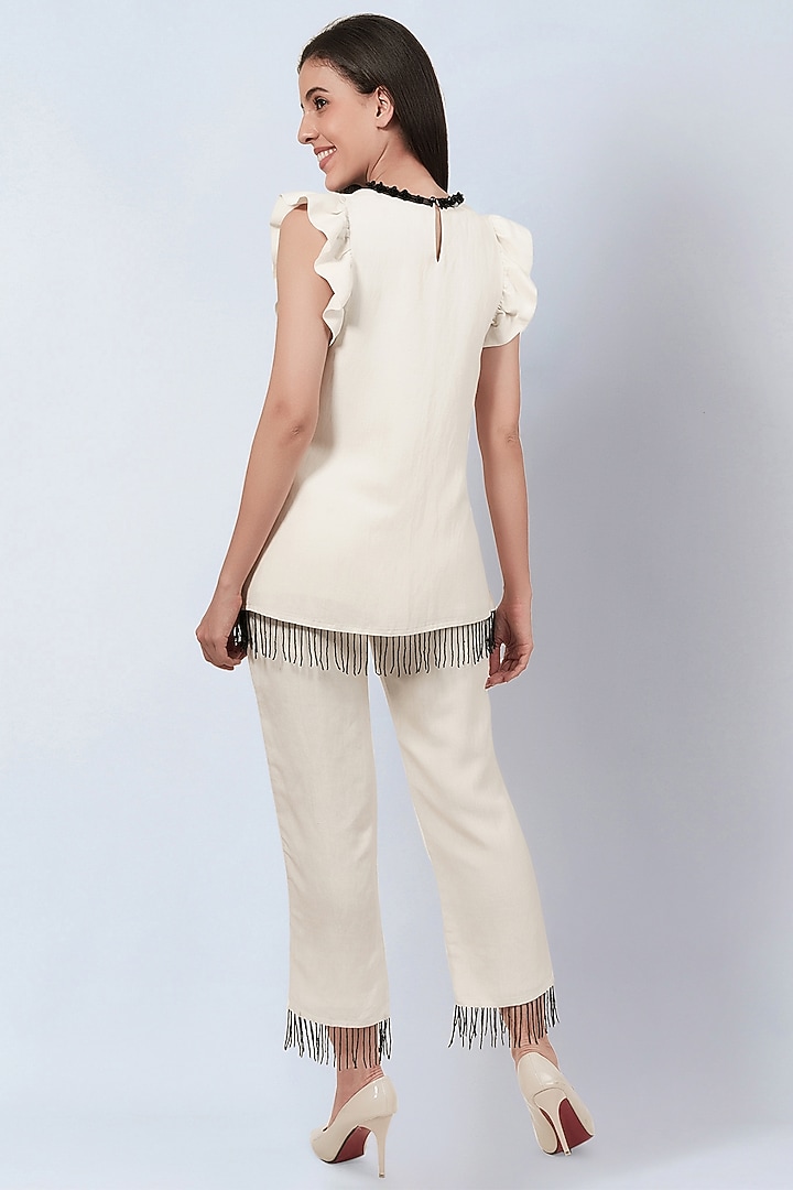 Off-White Viscose Linen Co-Ord Set by First Resort by Ramola Bachchan at Pernia's Pop Up Shop