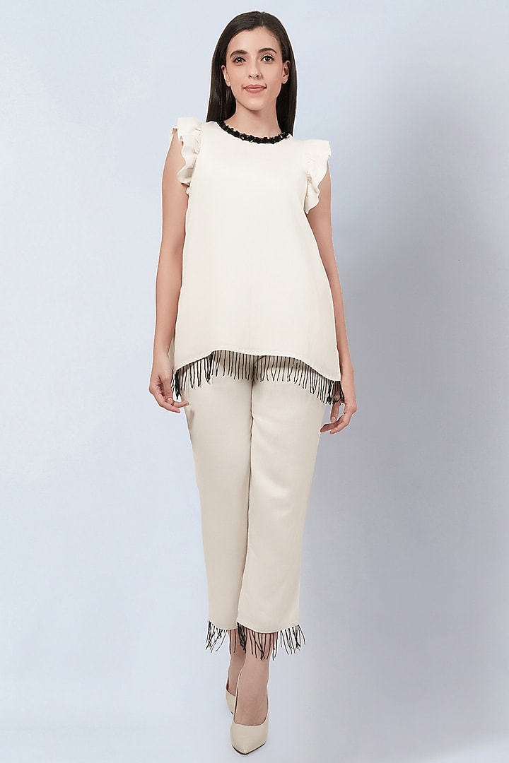 Off-White Viscose Linen Co-Ord Set by First Resort by Ramola Bachchan at Pernia's Pop Up Shop