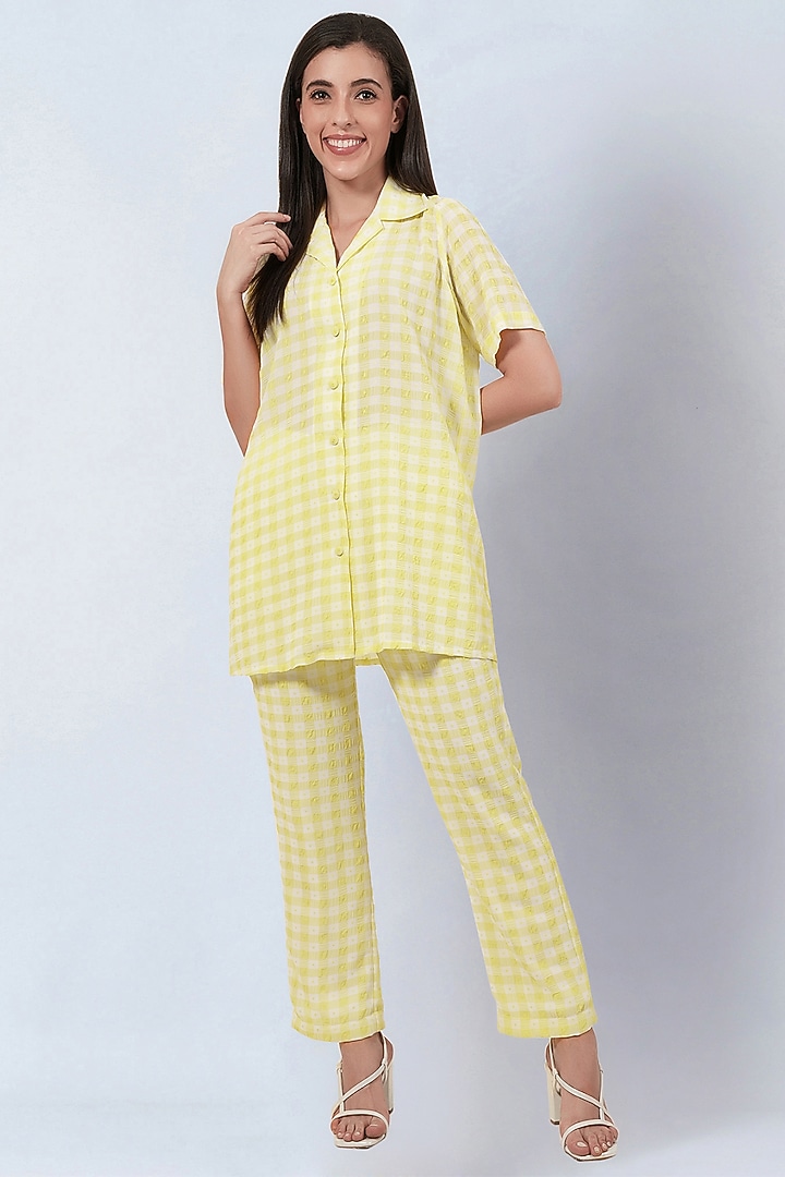 Yellow Polyester Georgette Checkered Co-Ord Set by First Resort by Ramola Bachchan at Pernia's Pop Up Shop