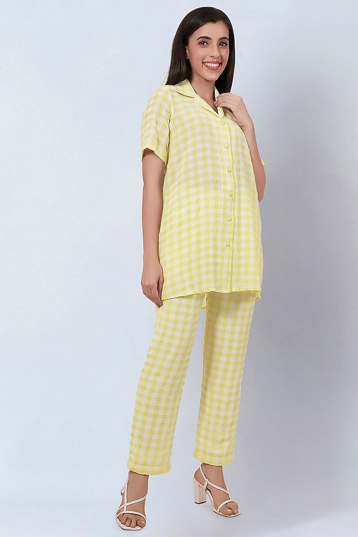 Yellow Polyester Georgette Checkered Co-Ord Set by First Resort by Ramola Bachchan at Pernia's Pop Up Shop
