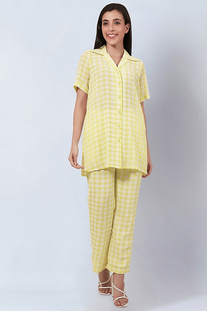 Yellow Polyester Georgette Checkered Co-Ord Set by First Resort by Ramola Bachchan at Pernia's Pop Up Shop