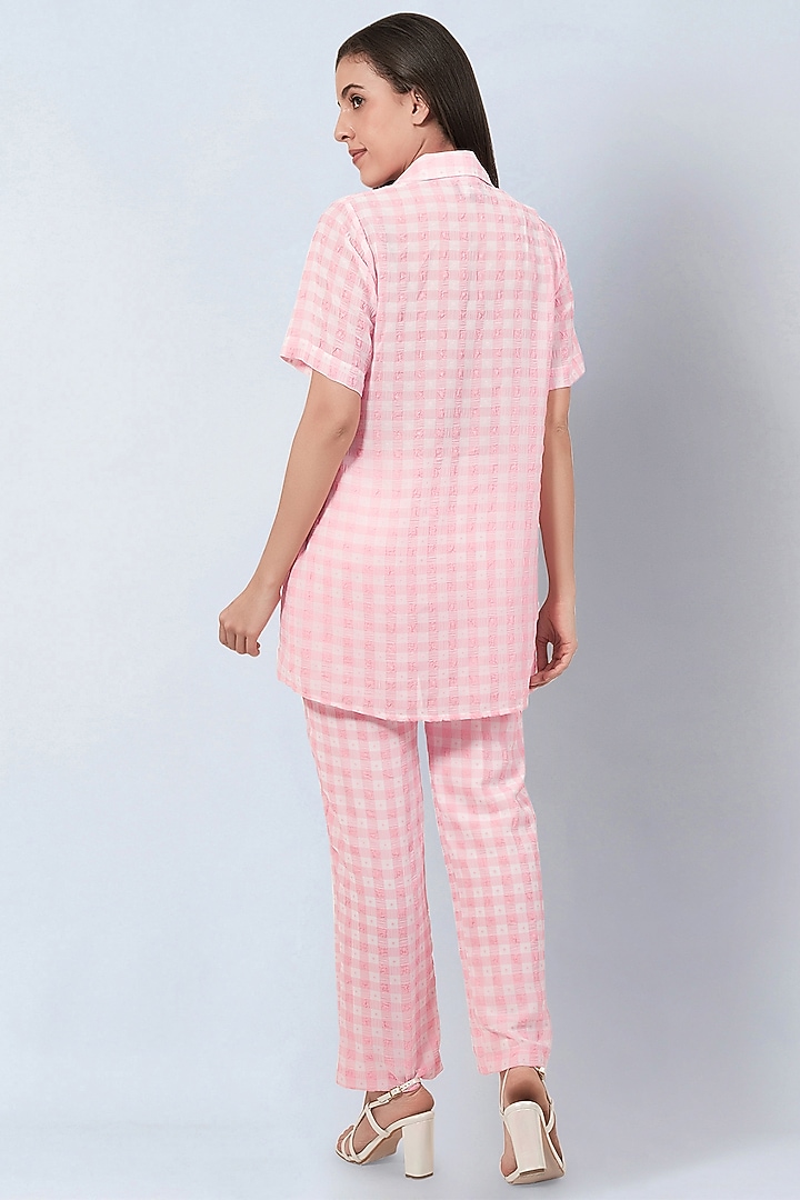 Pink Polyester Georgette Checkered Co-Ord Set by First Resort by Ramola Bachchan at Pernia's Pop Up Shop