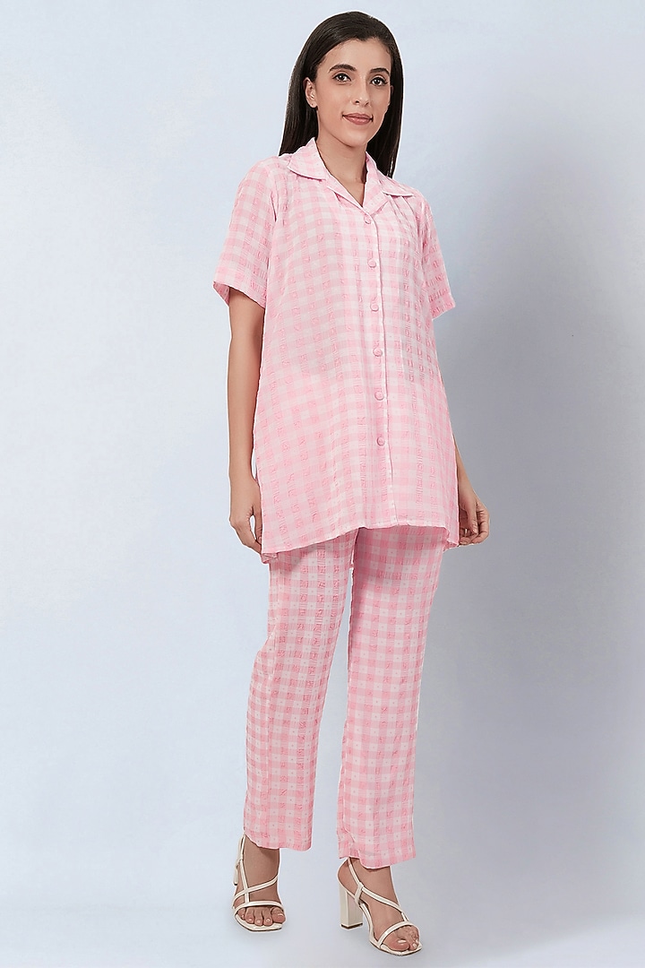 Pink Polyester Georgette Checkered Co-Ord Set by First Resort by Ramola Bachchan at Pernia's Pop Up Shop