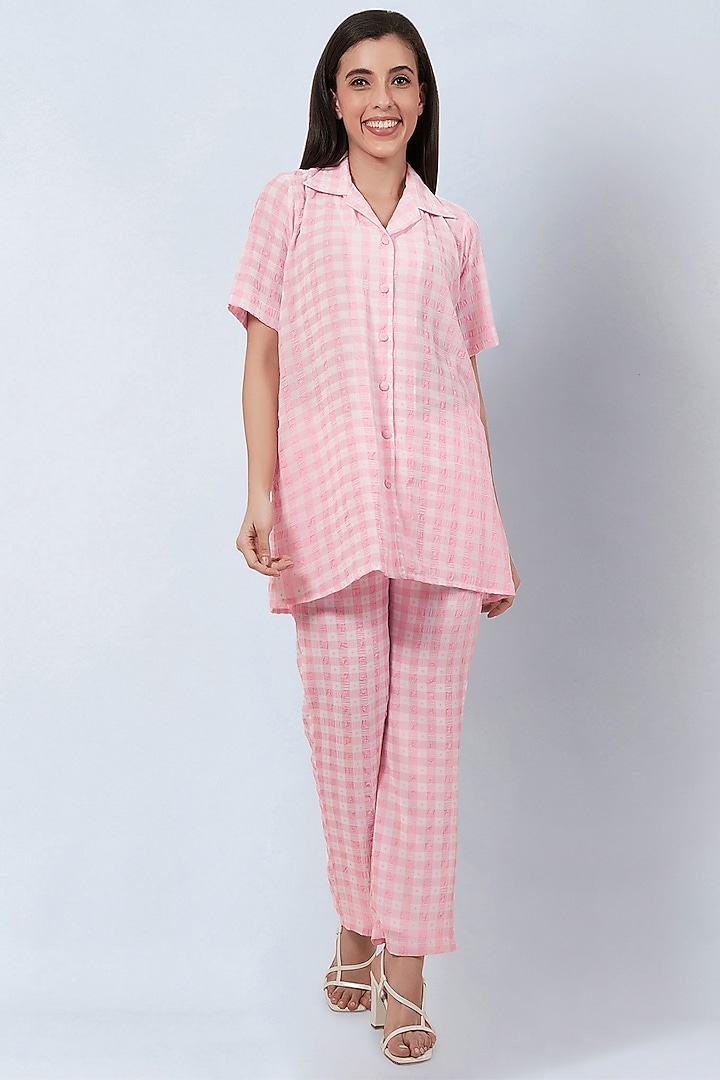 Pink Polyester Georgette Checkered Co-Ord Set by First Resort by Ramola Bachchan at Pernia's Pop Up Shop