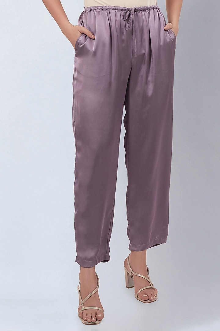 Purple Polyester Satin Ruffled Tunic Set by First Resort by Ramola Bachchan at Pernia's Pop Up Shop