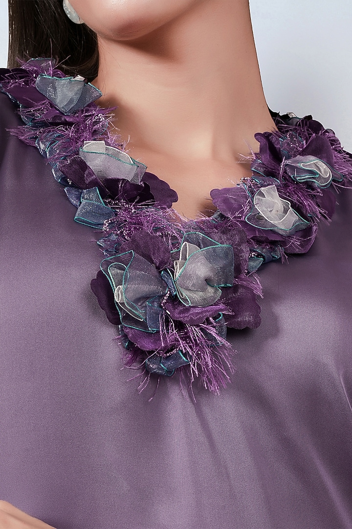 Purple Polyester Satin Ruffled Tunic Set by First Resort by Ramola Bachchan at Pernia's Pop Up Shop
