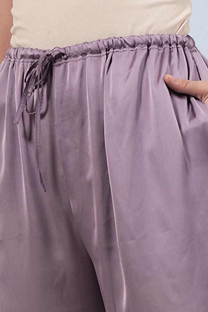Purple Polyester Satin Ruffled Tunic Set by First Resort by Ramola Bachchan at Pernia's Pop Up Shop