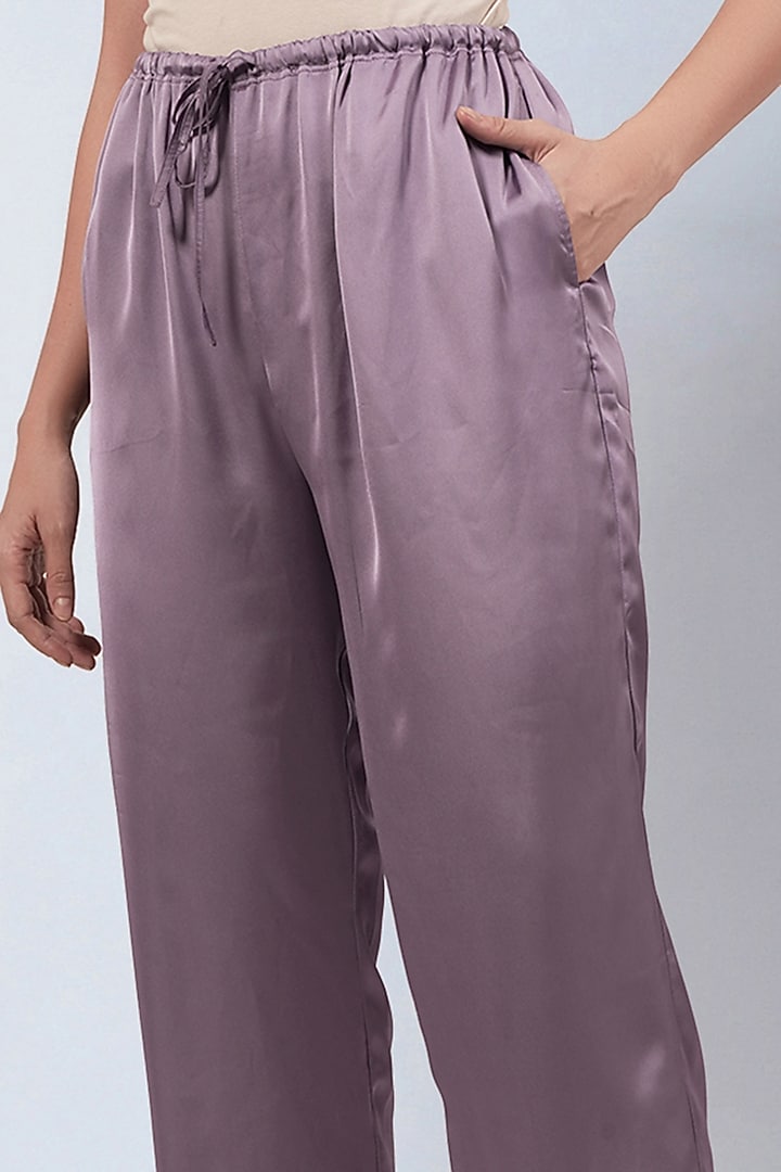 Purple Polyester Satin Ruffled Tunic Set by First Resort by Ramola Bachchan at Pernia's Pop Up Shop