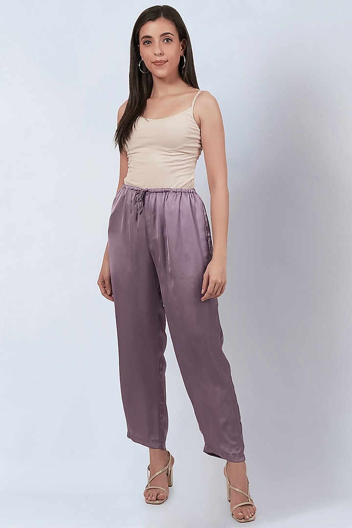 Purple Polyester Satin Ruffled Tunic Set by First Resort by Ramola Bachchan at Pernia's Pop Up Shop