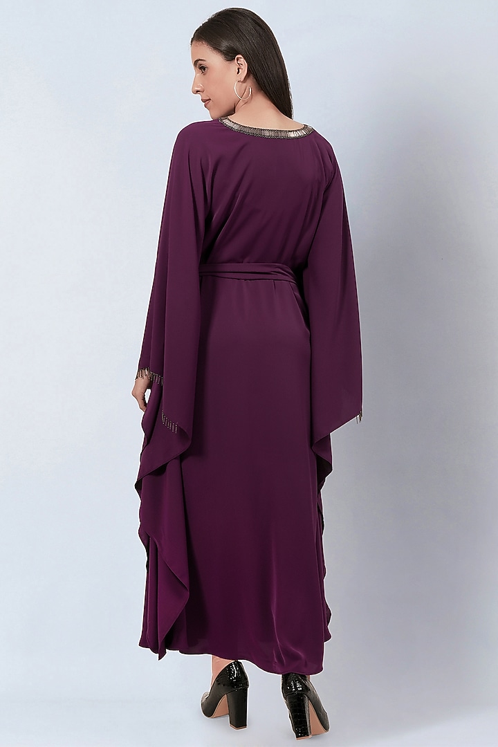 Purple Polyester Crepe Bead Embroidered Kaftan by First Resort by Ramola Bachchan at Pernia's Pop Up Shop