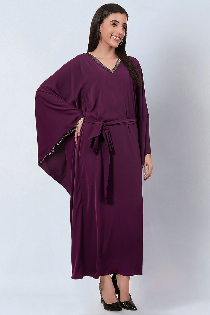 Purple Polyester Crepe Bead Embroidered Kaftan by First Resort by Ramola Bachchan at Pernia's Pop Up Shop