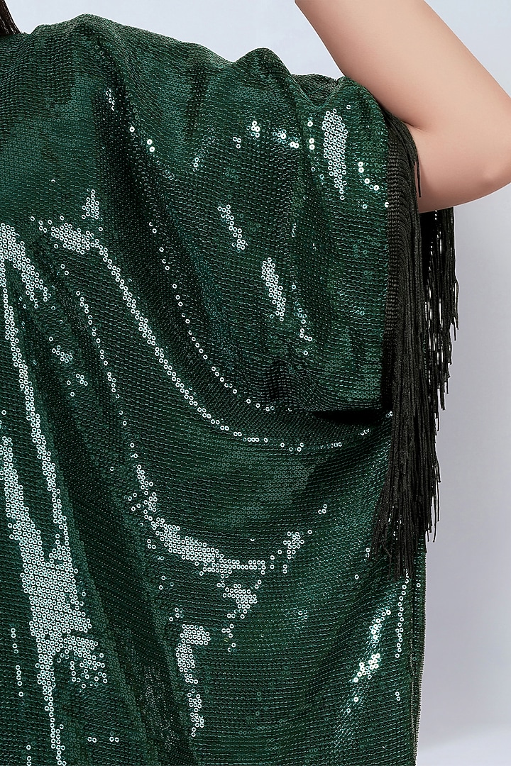 Green Sequins Georgette Embellished Kaftan by First Resort by Ramola Bachchan at Pernia's Pop Up Shop