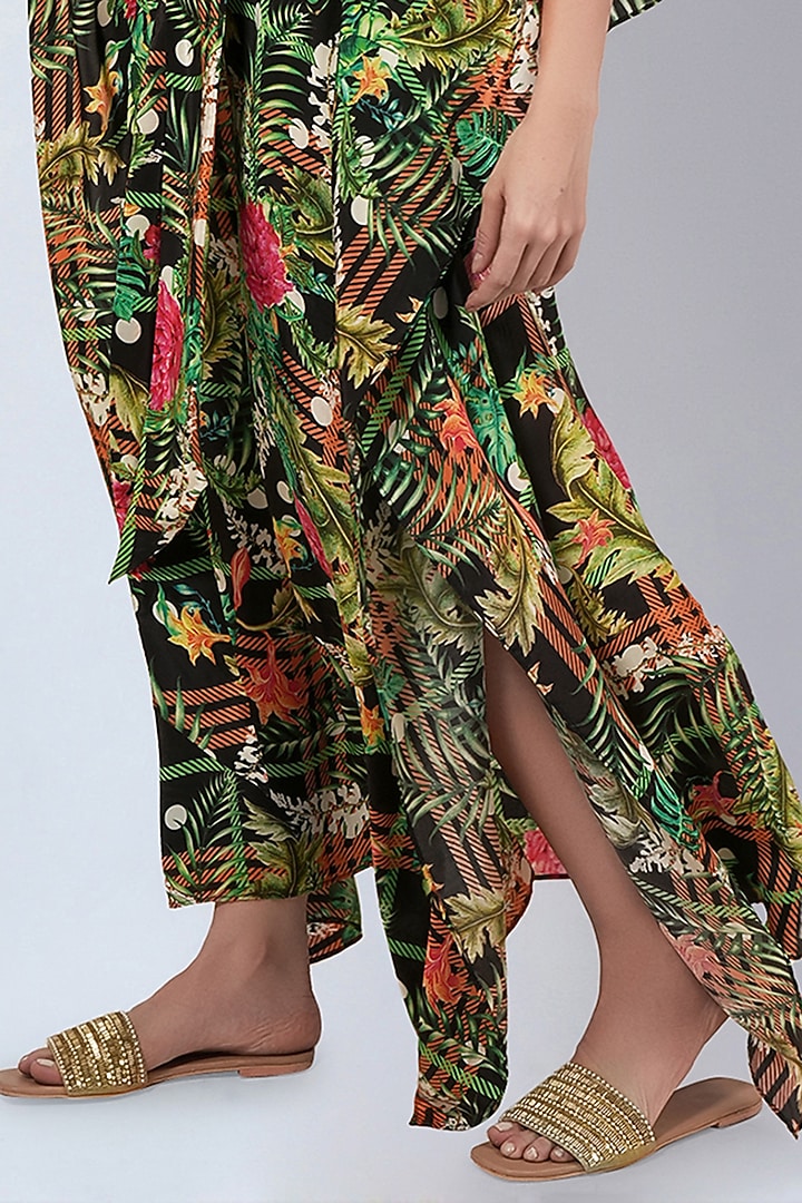 Black & Green Viscose Crepe Jungle Printed Kaftan by First Resort by Ramola Bachchan at Pernia's Pop Up Shop