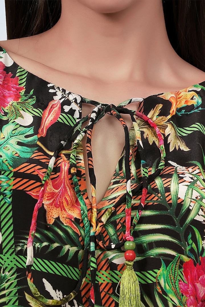 Black & Green Viscose Crepe Jungle Printed Kaftan by First Resort by Ramola Bachchan at Pernia's Pop Up Shop