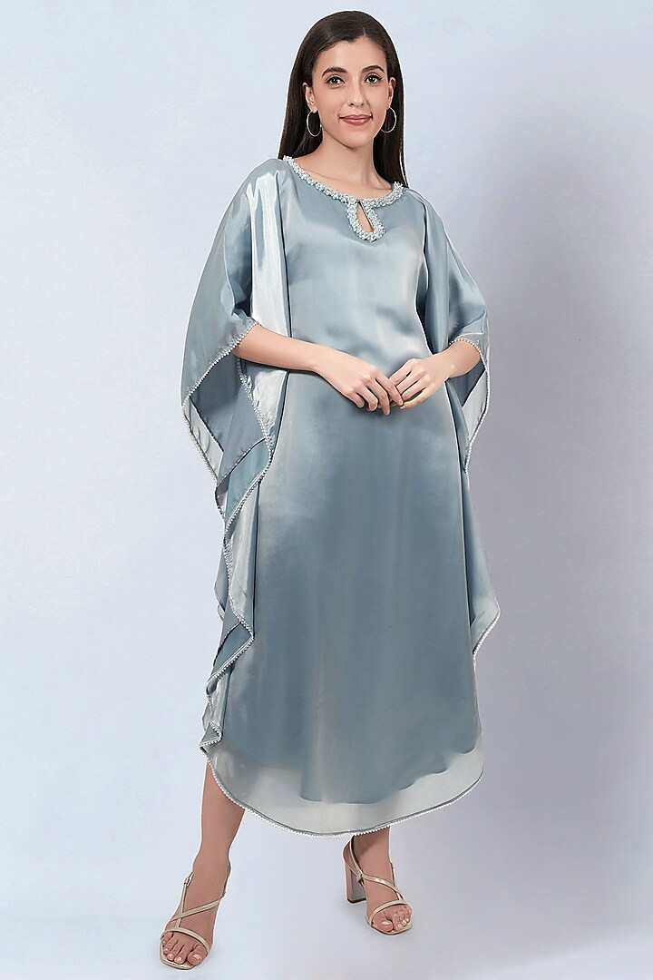 Blue Polyester Organza Crystal Embroidered Kaftan by First Resort by Ramola Bachchan
