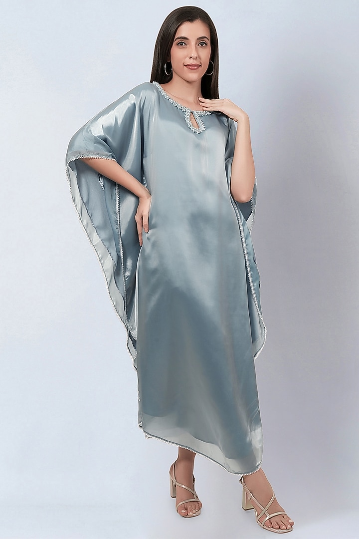 Blue Polyester Organza Crystal Embroidered Kaftan by First Resort by Ramola Bachchan at Pernia's Pop Up Shop