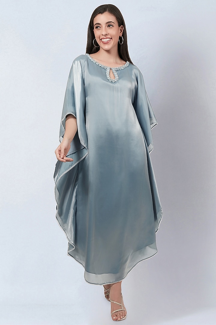 Blue Polyester Organza Crystal Embroidered Kaftan by First Resort by Ramola Bachchan at Pernia's Pop Up Shop