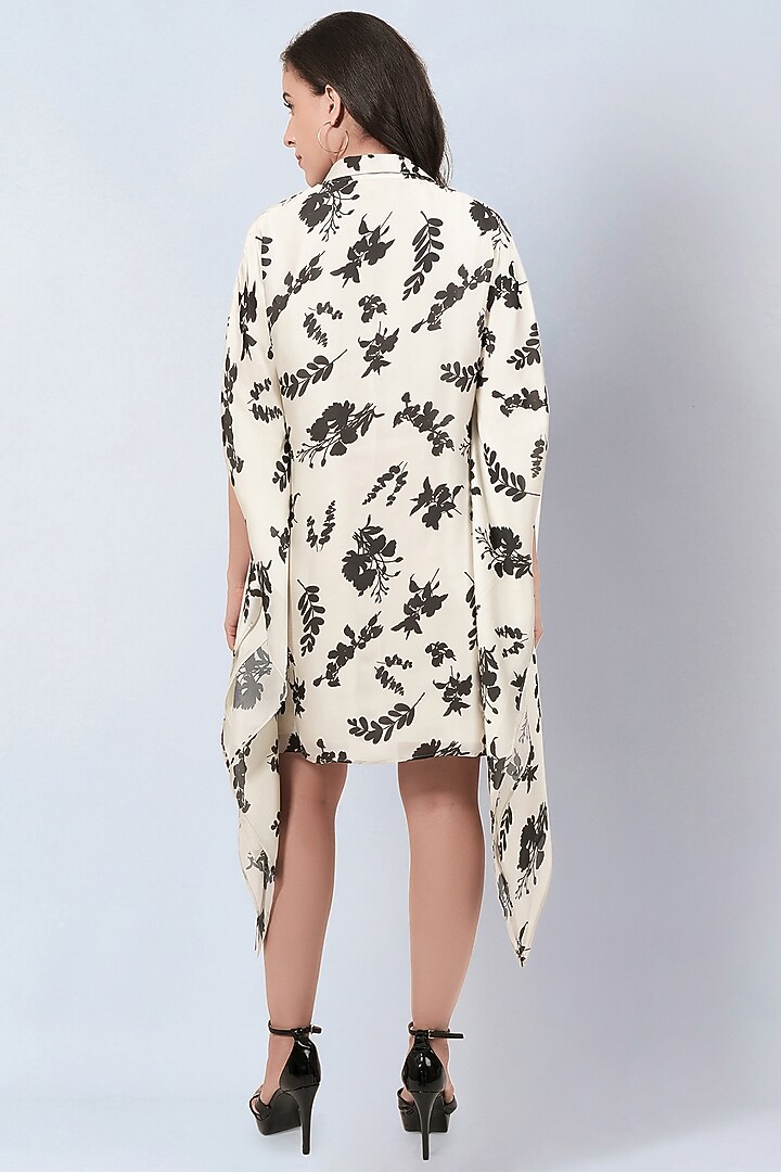Ivory & Black Satin Georgette Floral Printed Kaftan Tunic by First Resort by Ramola Bachchan at Pernia's Pop Up Shop