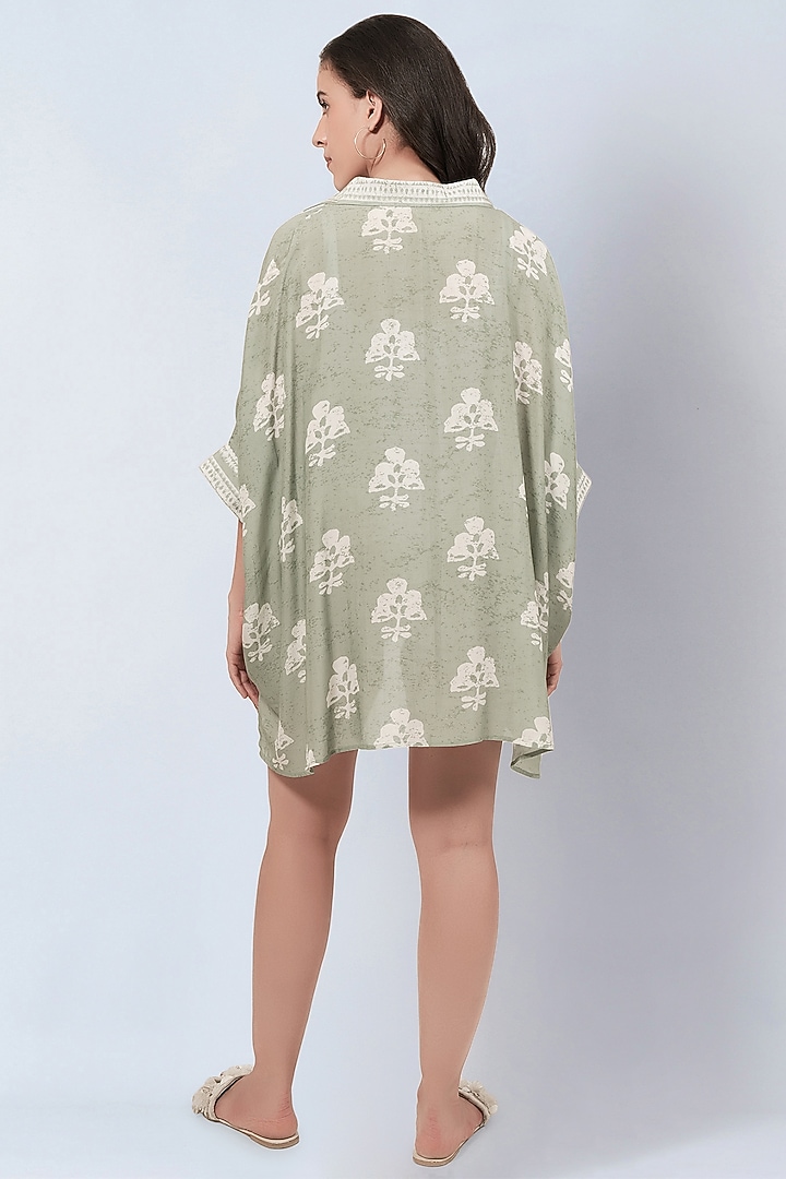 Sage Green Viscose Mulmul Floral Printed Tunic by First Resort by Ramola Bachchan at Pernia's Pop Up Shop