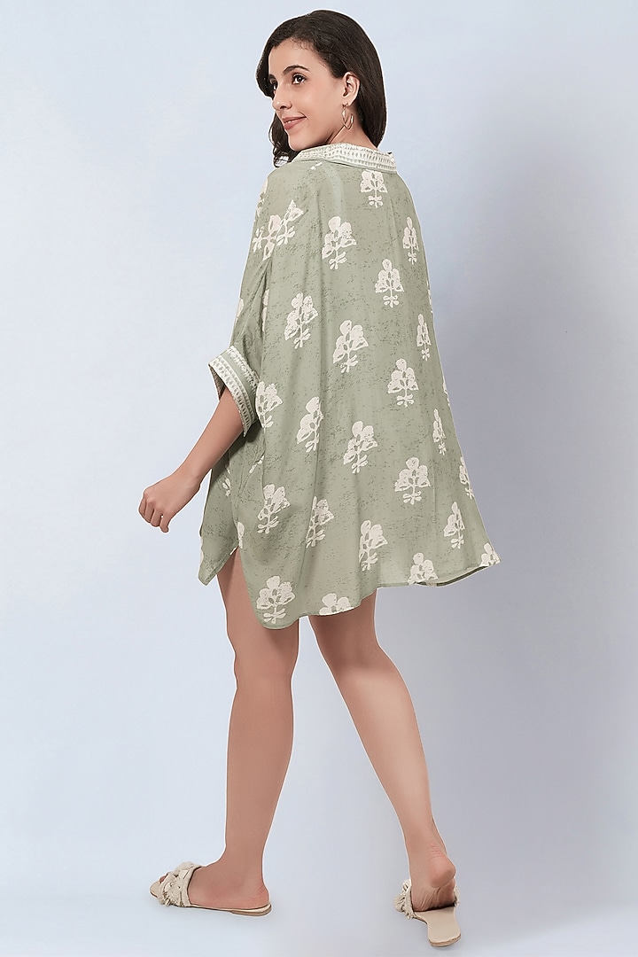 Sage Green Viscose Mulmul Floral Printed Tunic by First Resort by Ramola Bachchan at Pernia's Pop Up Shop