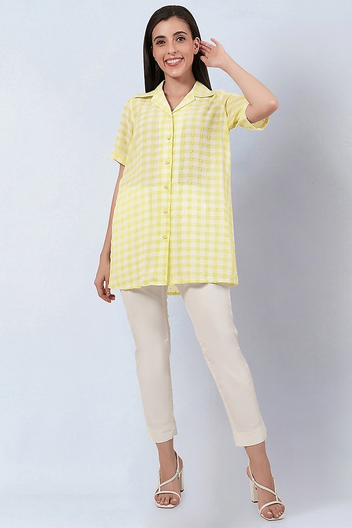 Yellow Polyester Georgette Checkered Shirt by First Resort by Ramola Bachchan at Pernia's Pop Up Shop