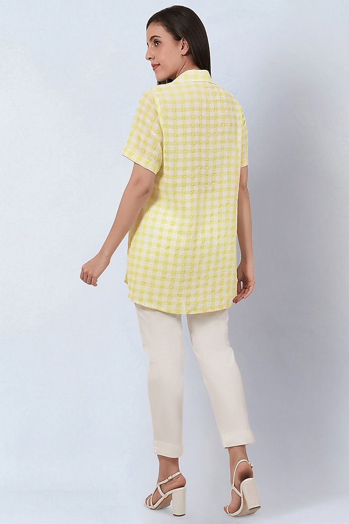 Yellow Polyester Georgette Checkered Shirt by First Resort by Ramola Bachchan at Pernia's Pop Up Shop