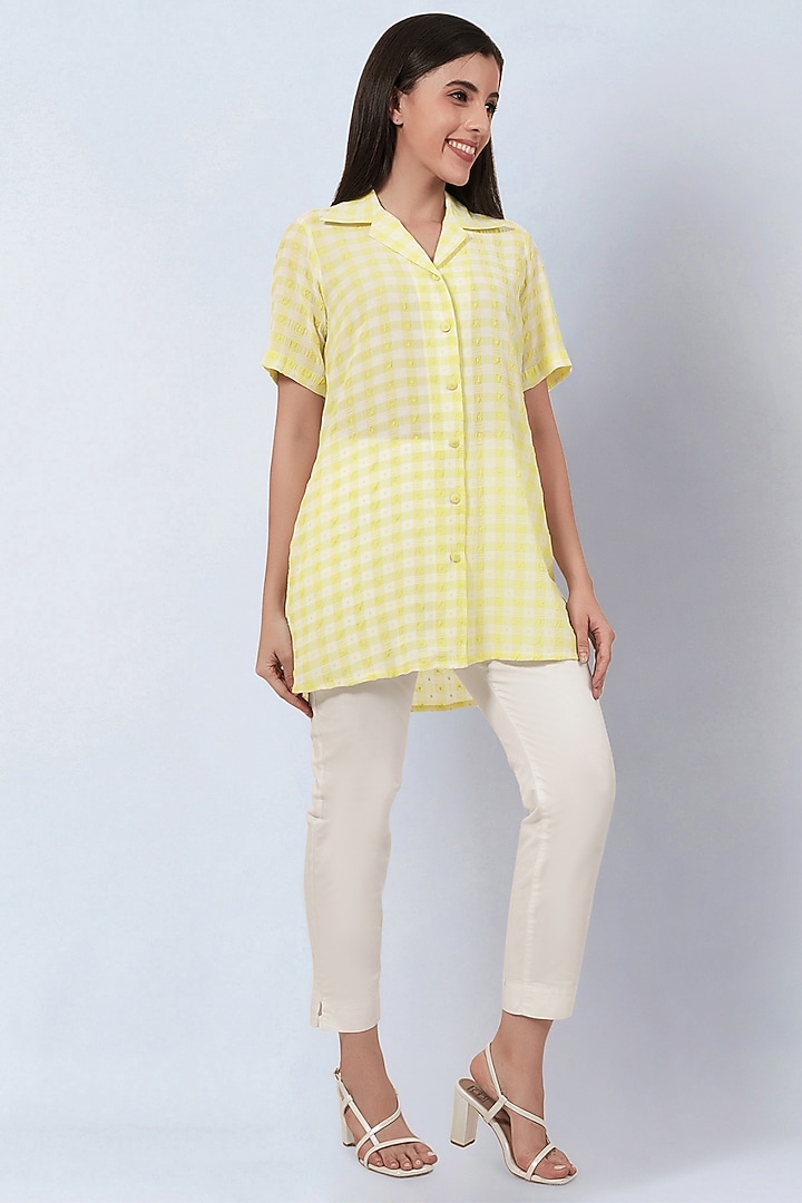 Yellow Polyester Georgette Checkered Shirt by First Resort by Ramola Bachchan at Pernia's Pop Up Shop