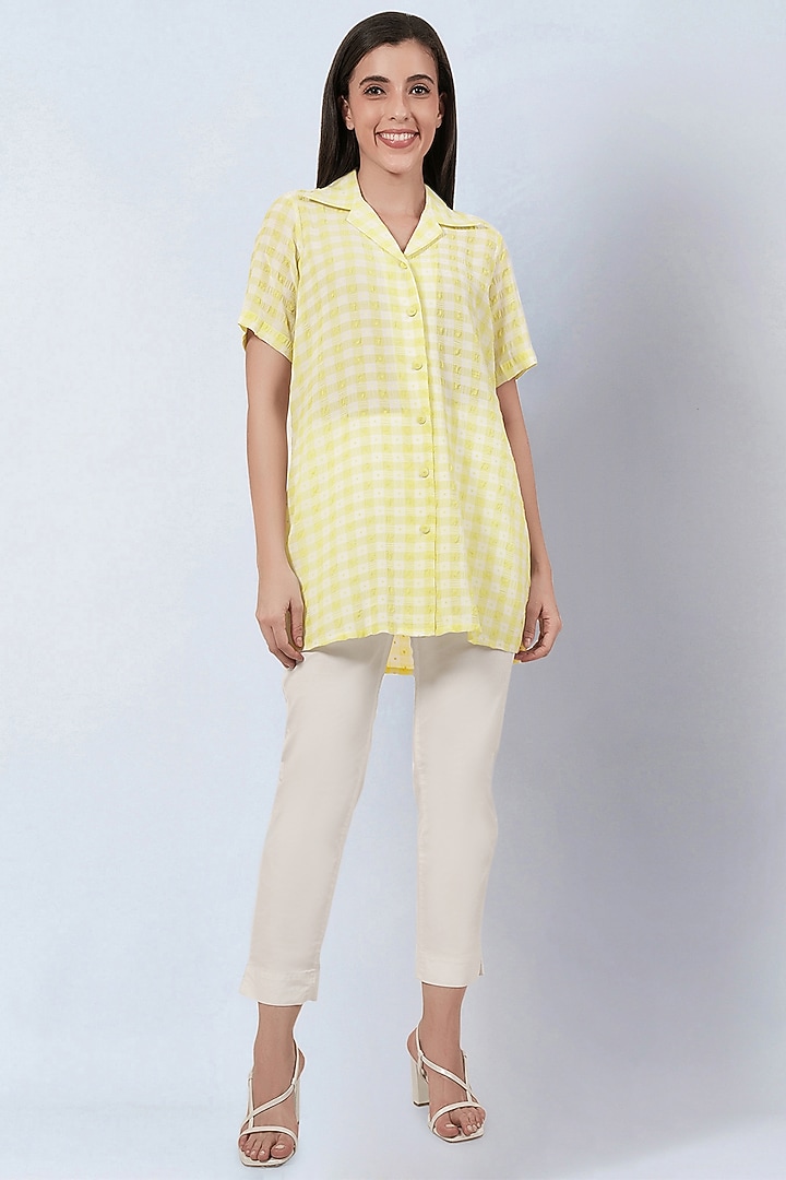 Yellow Polyester Georgette Checkered Shirt by First Resort by Ramola Bachchan at Pernia's Pop Up Shop