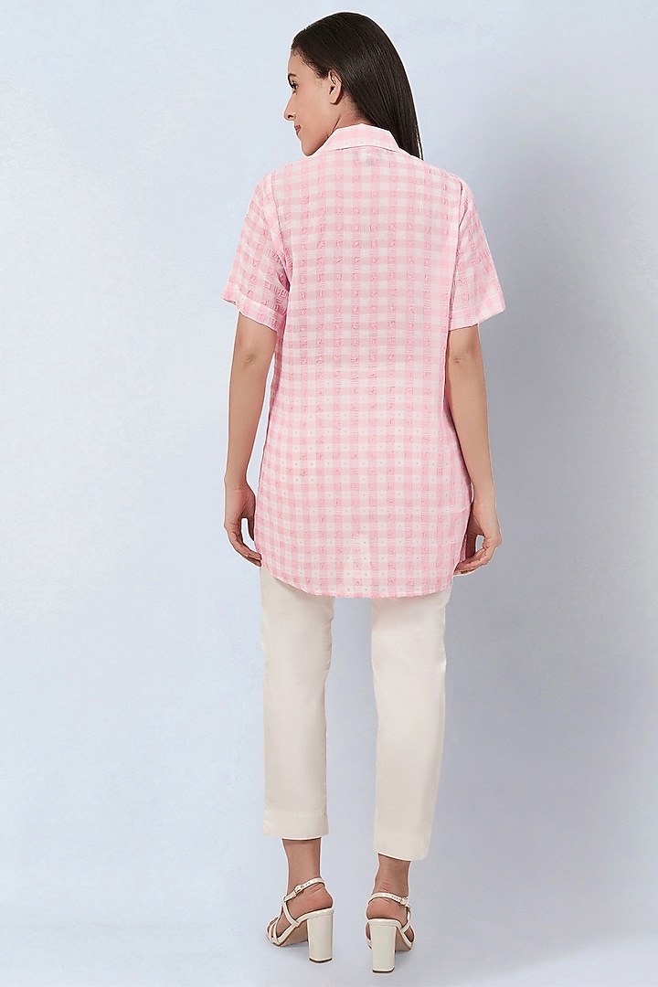Pink Polyester Georgette Checkered Shirt by First Resort by Ramola Bachchan at Pernia's Pop Up Shop