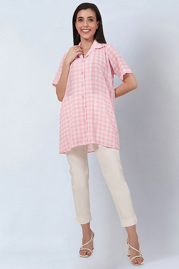 Pink Polyester Georgette Checkered Shirt by First Resort by Ramola Bachchan at Pernia's Pop Up Shop