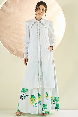 White Cotton Poplin Jacket Set by First Resort by Ramola Bachchan