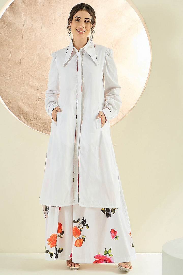 White Cotton Poplin Jacket Set by First Resort by Ramola Bachchan at Pernia's Pop Up Shop