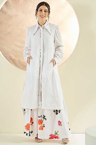 White Cotton Poplin Jacket Set by First Resort by Ramola Bachchan