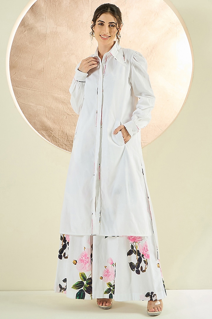 White Cotton Poplin Jacket Set by First Resort by Ramola Bachchan at Pernia's Pop Up Shop